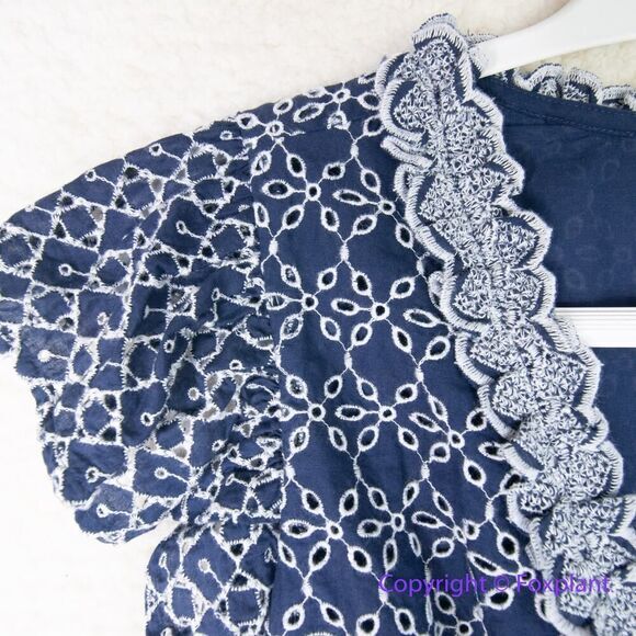 New! Express Eyelet Faux Wrap Dress Blue‎ White Short Sleeve Casual, S - Picture 6 of 16